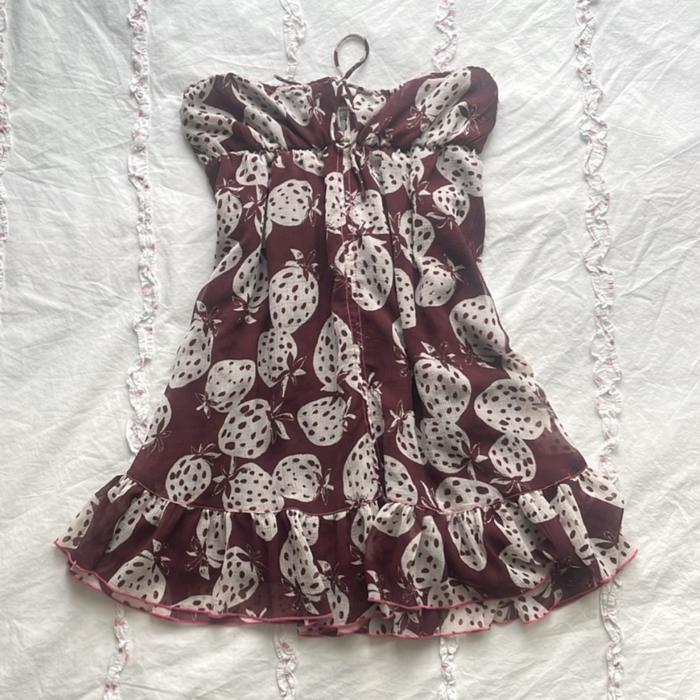 Strawberry red babydoll strapless tube mini dress
